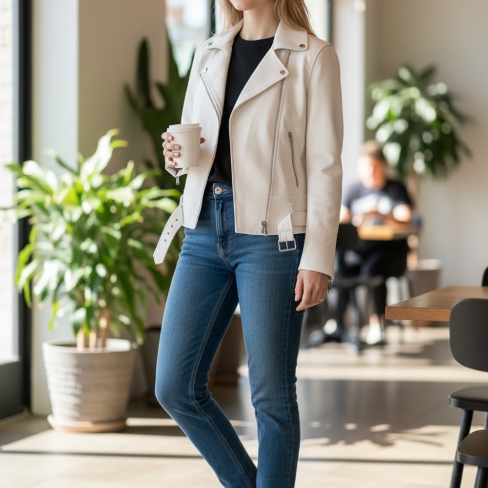 Club Monaco White Moto Jacket